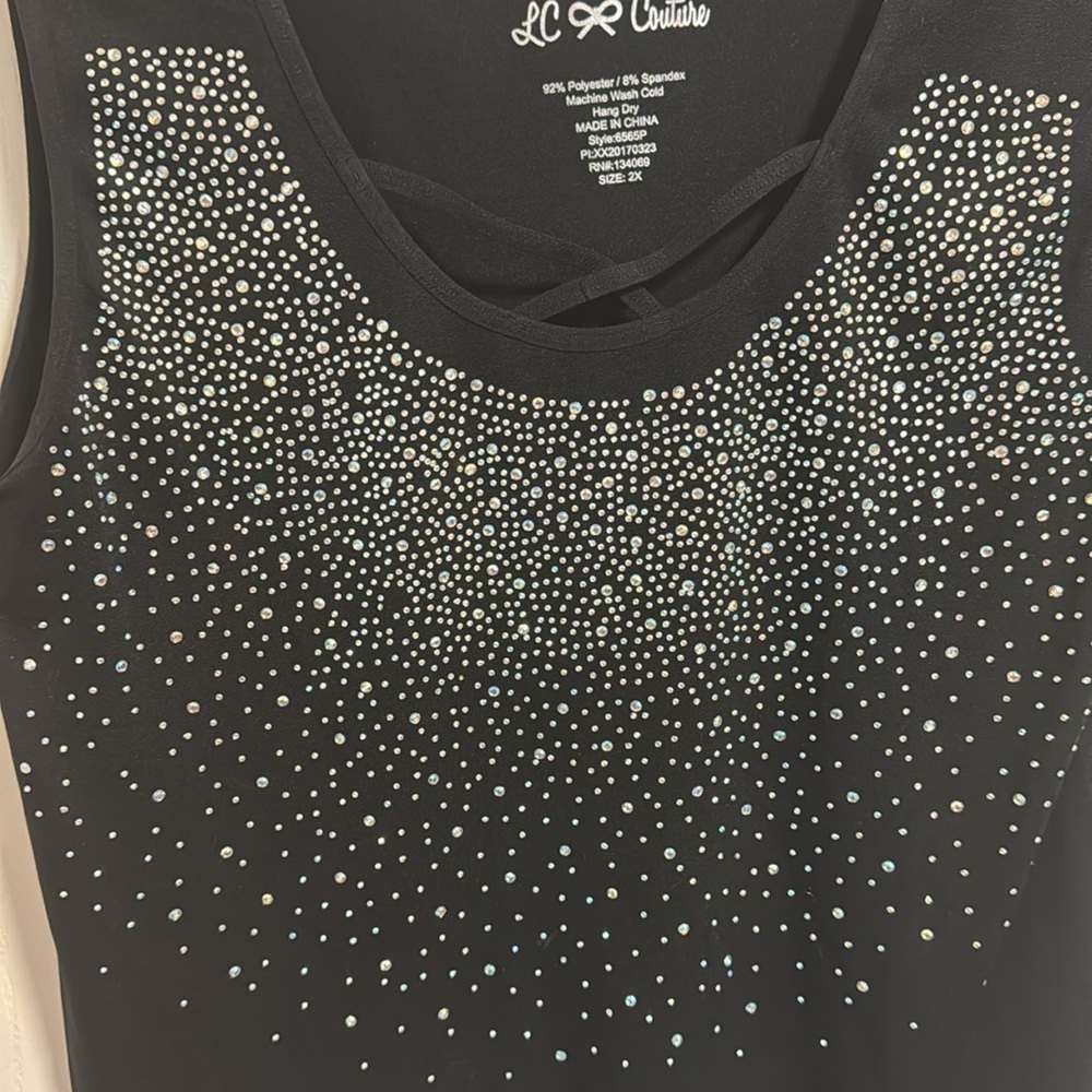 LC Couture SPARKLING Black Rhinestone Beaded Tank Top 2X‎ Stretchy Comfortable - Picture 4 of 8